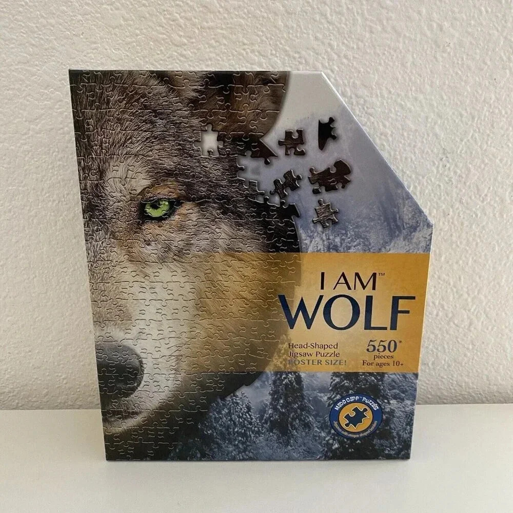"I AM WOLF" 550* Piece Head-Shaped Jigsaw Puzzle Poster Size 24” x 32" Madd Capp
